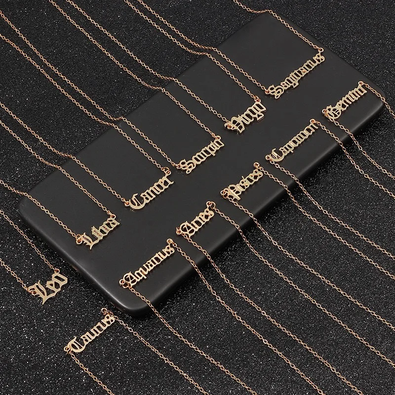 2020 модное ожерелье со знаками Зодиака золотые старые английские буквы 12