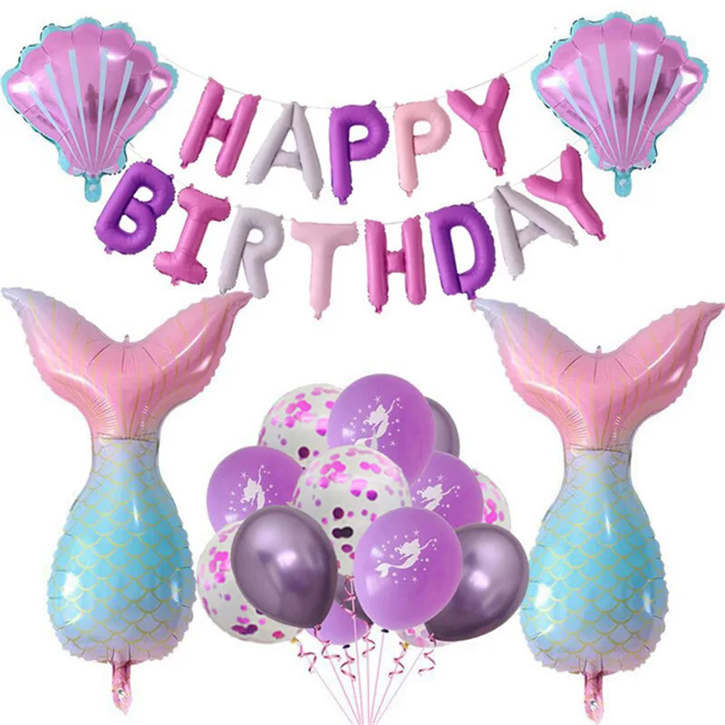 

Маленькая Русалочка, фантастическая фиолетовая Русалочка, одноразовая посуда для дня рождения, украшение, бумажная тарелка, чашка, шары, пр...