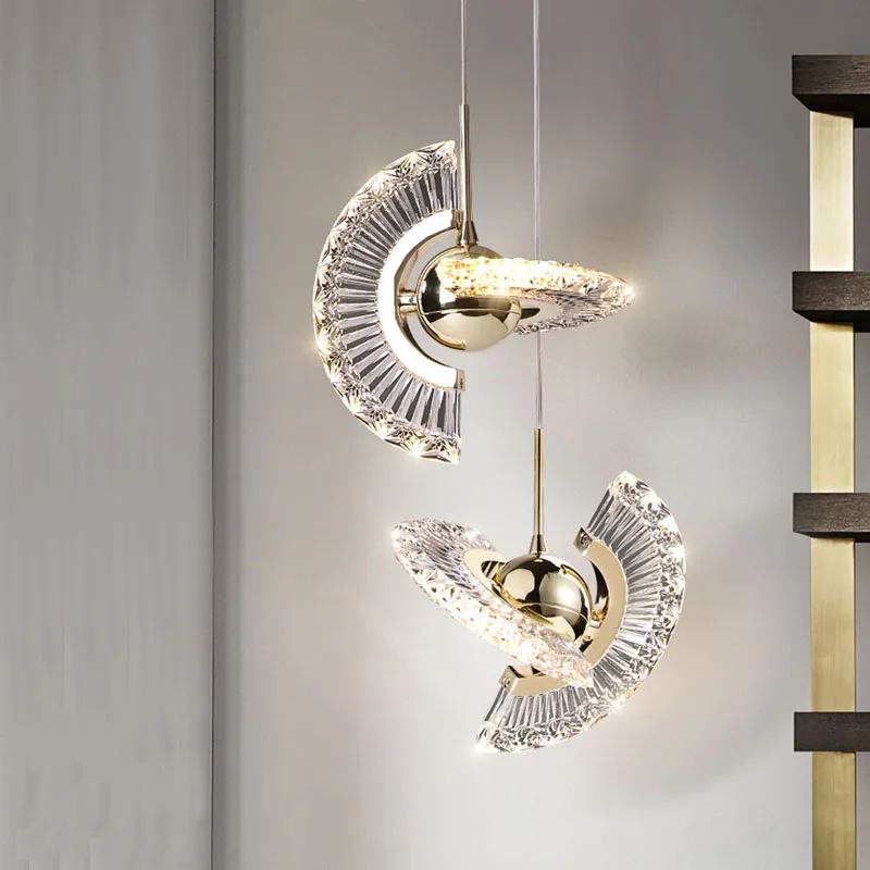 

Deyidn Nordic Small Chandelier Crystal Bedside Light Bar Counter Pendant Lamp Living Room Restaurant Rotating Copper Chandelier
