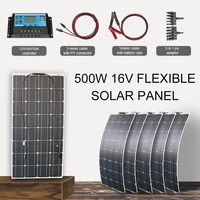 solar panel kit 500w monocrystalline flexible solar power system for rvs homes with 12v 24v controller battery clips