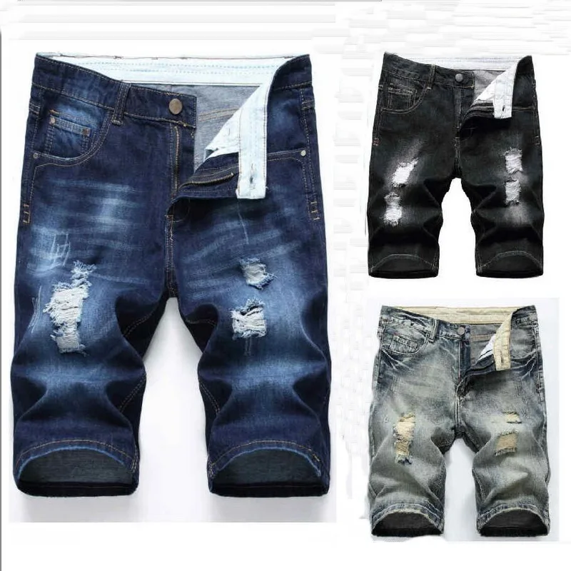 Мужские джинсовые шорты с карманами Летние повседневные облегающие из денима