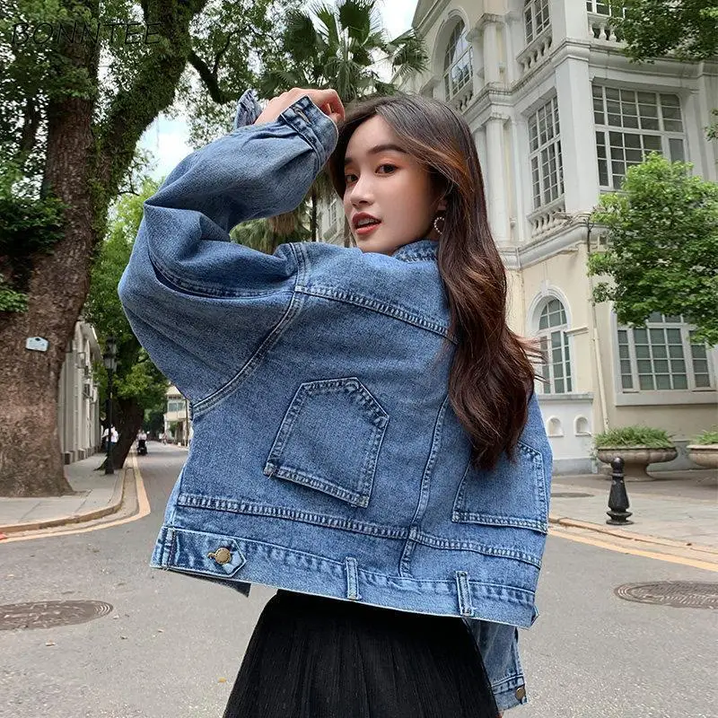 

Basic Jackets Women Design BF Style Popular All-match Blue Denim Coats Mujer Harajuku Lady Outwear Spring Casual Solid Teenagers