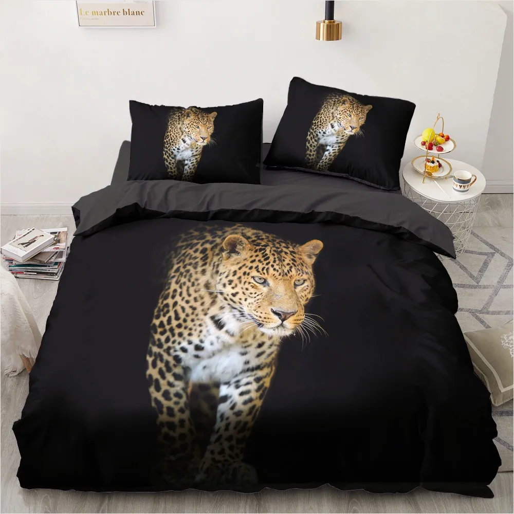 

Quilt Cover Sets 3D Custom Design Animal Leopard Comforther Covers Pillow Cases King Queen Super King Twin Size Black Bedclothes