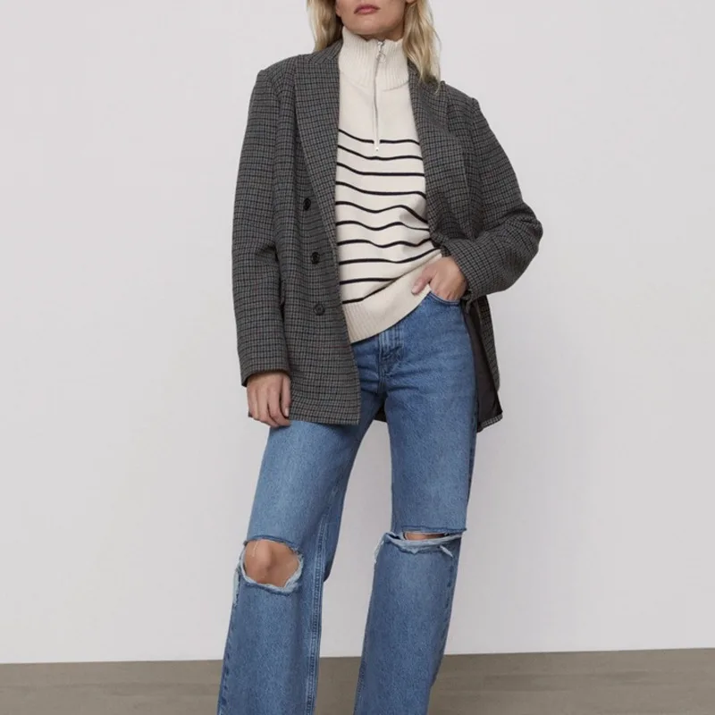 

Женский вязаный пуловер, свитер в полоску с длинными рукавами и круглым вырезом, Модный повседневный Свободный пуловер, топ, осень 2021