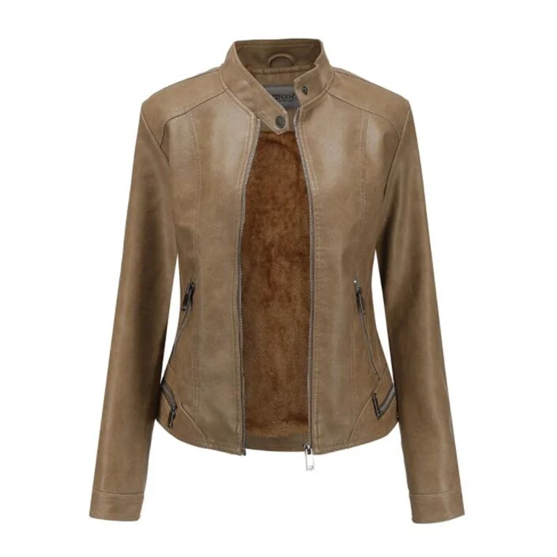 Washed leathers jacket women's velvet clothing sanded and worn new autumn 	 куртка оверсайз женская winter casacas para mujer