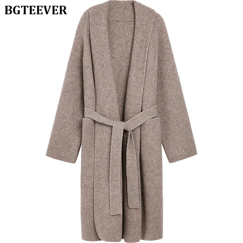 Зимний трикотажный длинный кардиган женский рукав джемпер Повседневный уличная