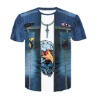 Новинка 2021, смешная футболка из денима с имитацией двух элементов, с 3D принтом головы орла, футболка в стиле панк-рок, модная индивидуальная футболка с коротким рукавом для подростков