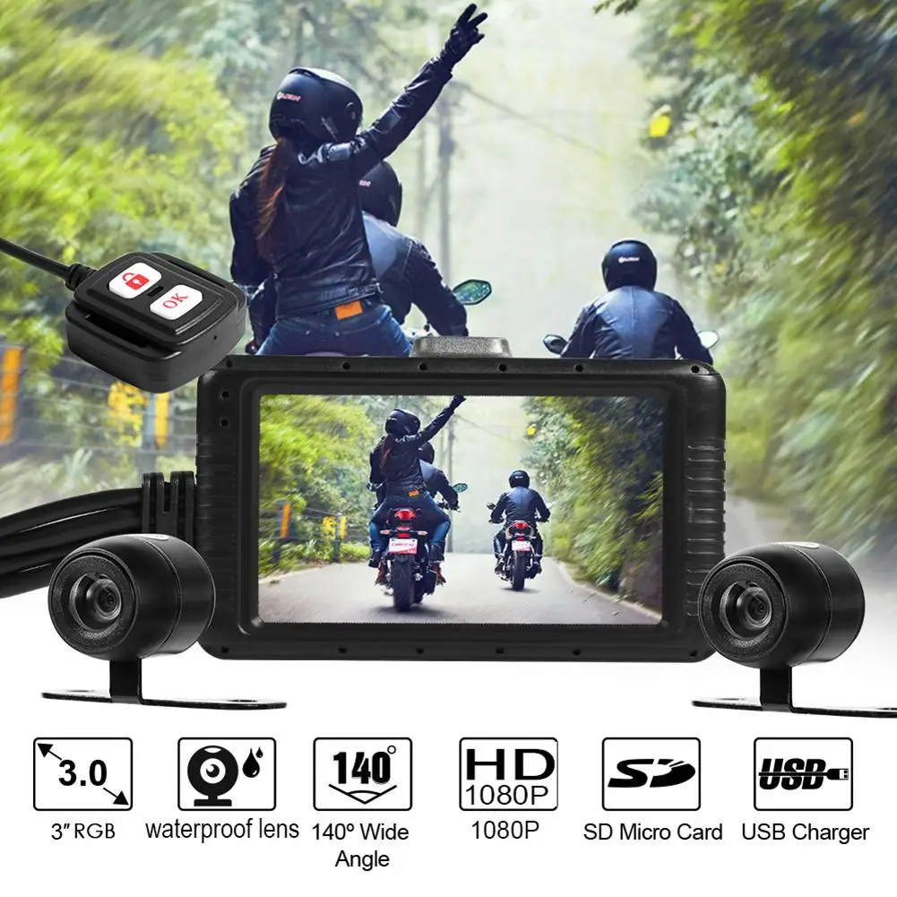 

Видеорегистратор для мотоцикла SE100 Full HD 1080p 3,0 дюйма 1920*1080 с цветным экраном и камерой заднего вида