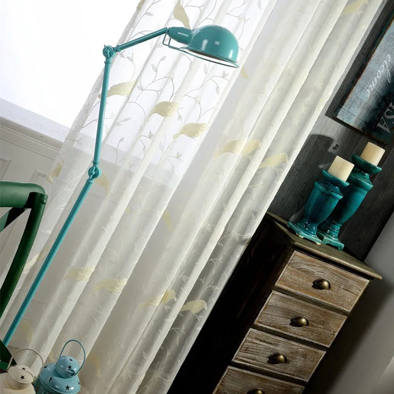 Однотонные тюлевые занавески с вышивкой для гостиной римские птицами прозрачная