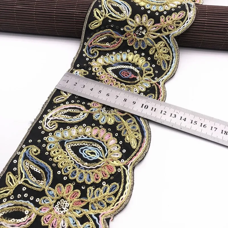 Этнические 1 ярдов Отделка Золотая нить вышитые кружева Бохо Швейные аксессуары