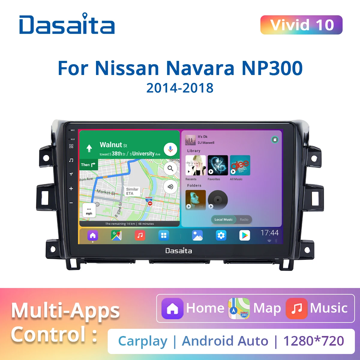 

Dasaita Vivid For Nissan Navara NP300 2014 2015 2016 2017 2018 car Radio players Carplay 1280*720 GPS 4G RAM 64G ROM IPS DSP