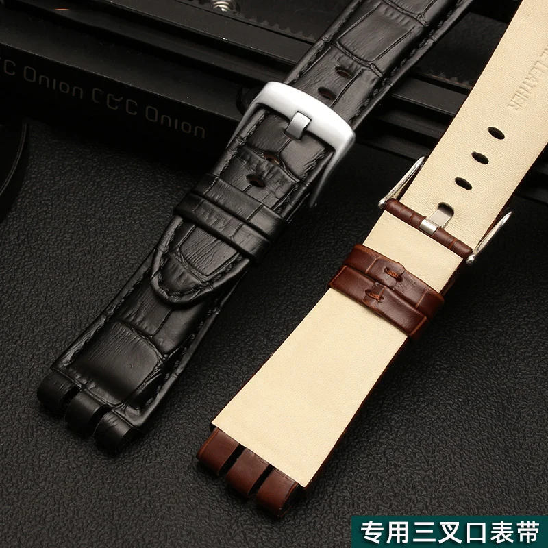 Watch Band for Swatch Leather Watch Strap Men's Yos440 449 401 447 Large Size Cowhide Bracelet 23mm WatchBands