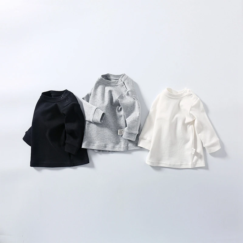 

Осень 2021, футболка для мальчиков и девочек, однотонные Детские Топы с длинным рукавом для мальчиков, пуловер для малышей, футболка, нижнее бе...