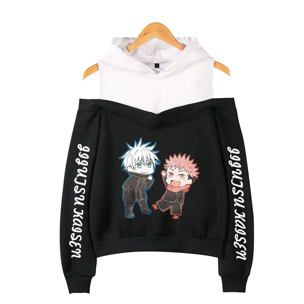 

2021Jujutsu Kaisen-Women Hoodie Off Shoulder Anime Print Casual Pullovers Women Spring Fall Oversized Sweatshirt Girls Hoodies