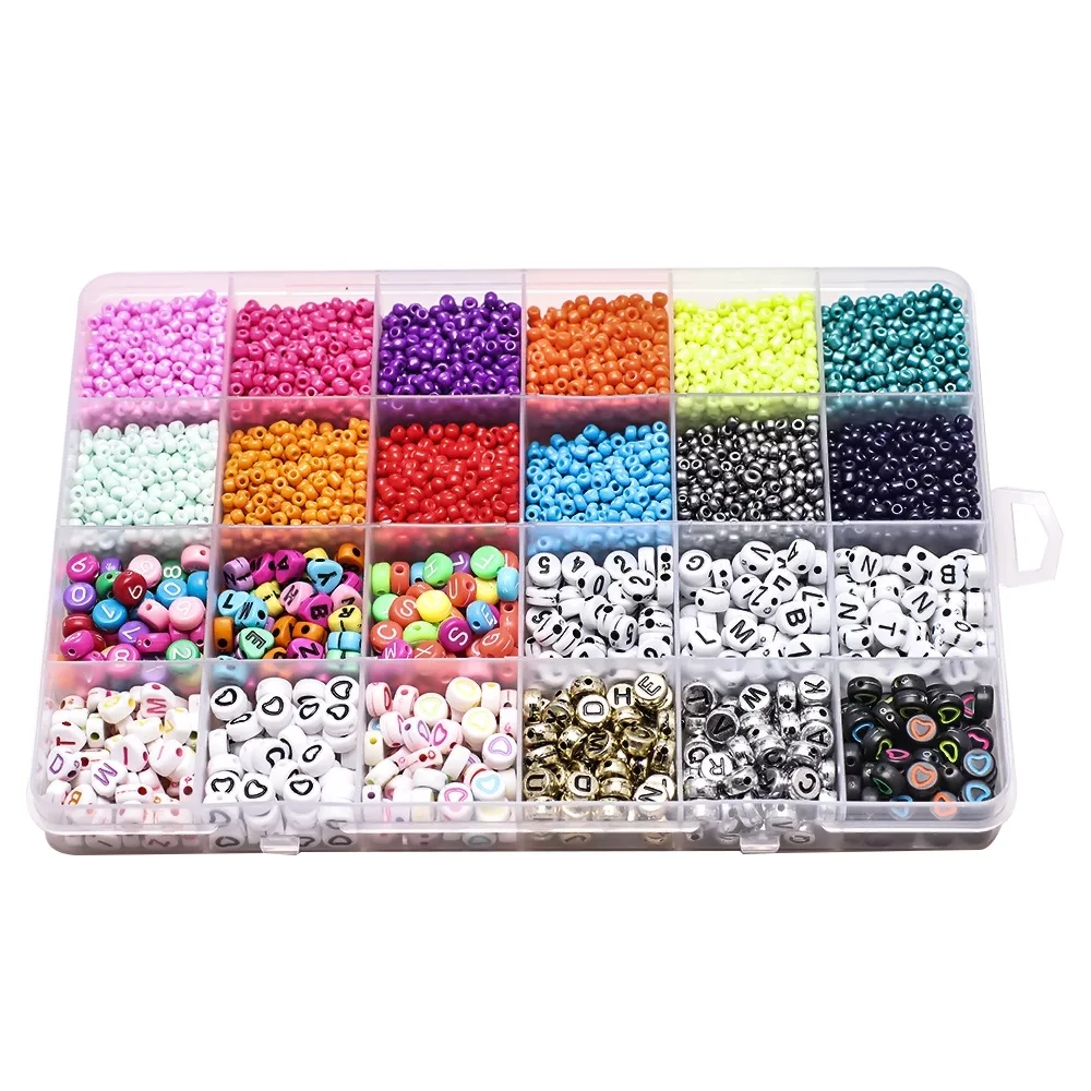 

Wholesale 24 Grid Boxed Millet Beads English Letter DIY Personalized Bracelet Material Package for Jewelry Making