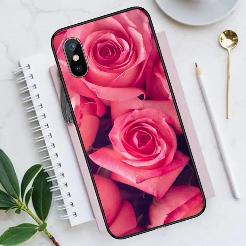 

Pink roses flower Phone Case for iPhone 11 12 pro XS MAX 8 7 6 6S Plus X 5S SE 2020 XR Luxury brand shell funda coque
