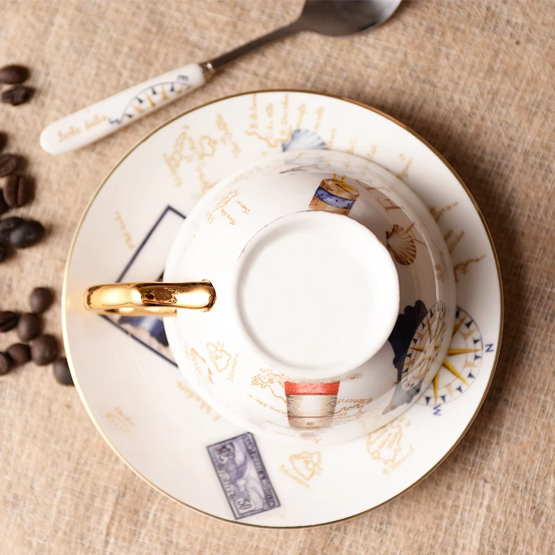 Ретро штамп костяного фарфора чайная чашка блюдце ложка набор 200 мл Европейский