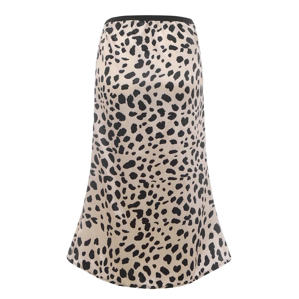 

2020 New Women Vintage Leopard Printing Midi Skirt Faldas Mujer Ladies Elastic Waist Sashes Chic High-waist Mid-calf Skirts