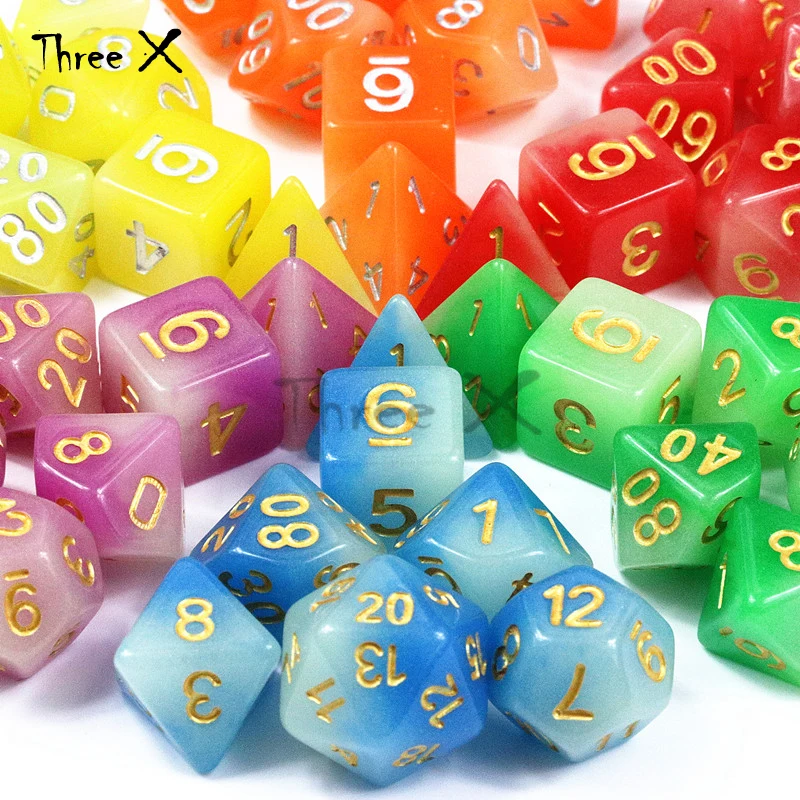 Светящиеся в темноте кости 7 шт./компл. D4 D6 D8 D10 % D12 D20 для DND переносные игральные