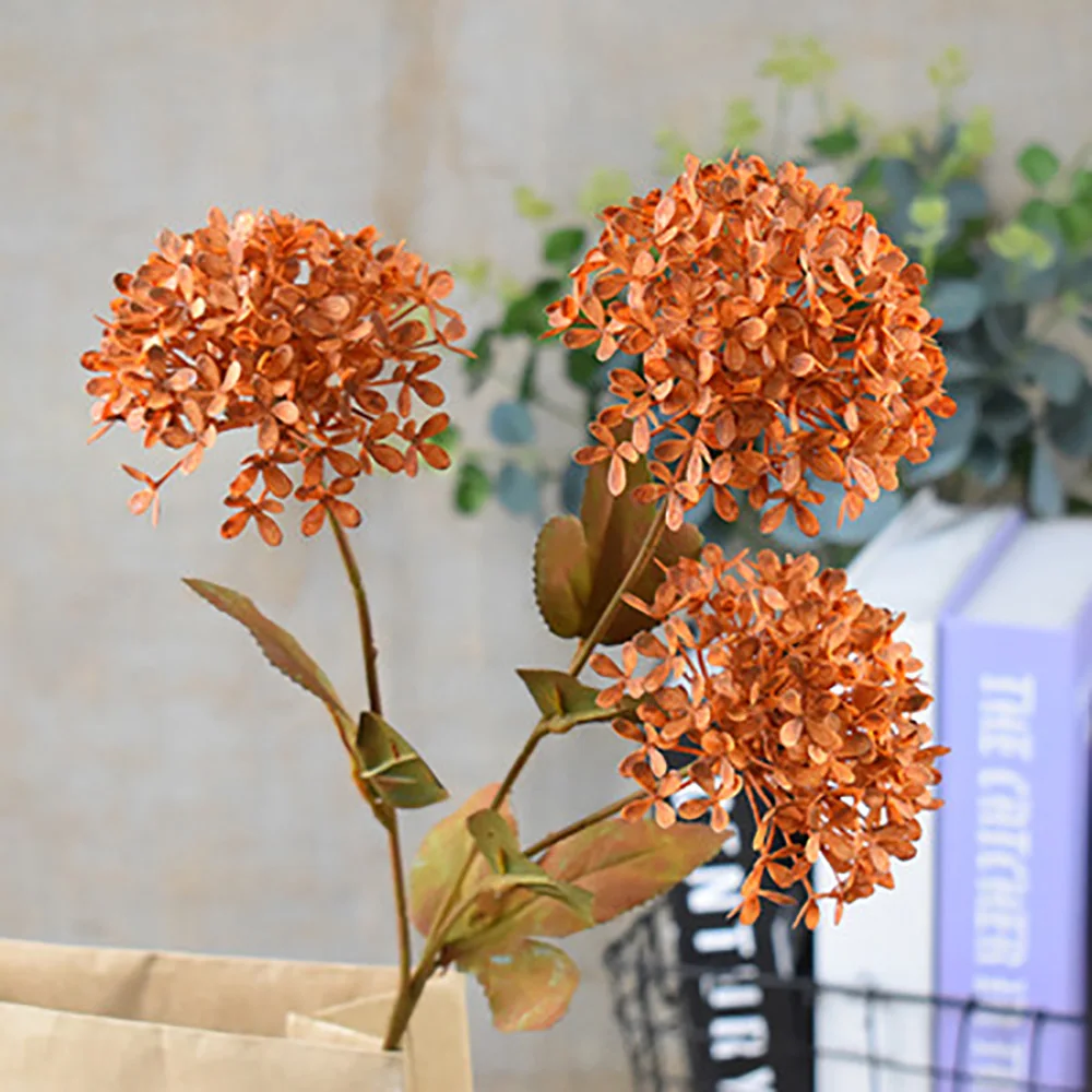 Искусственный цветок 3 головки гортензии дерево пластик снежок Одуванчик