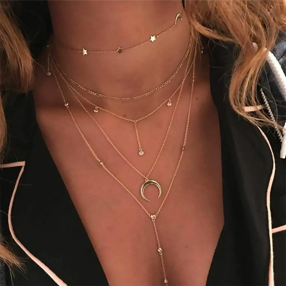 Цепочка на шею Женская многослойная золотистая 5 шт./компл. | Украшения и