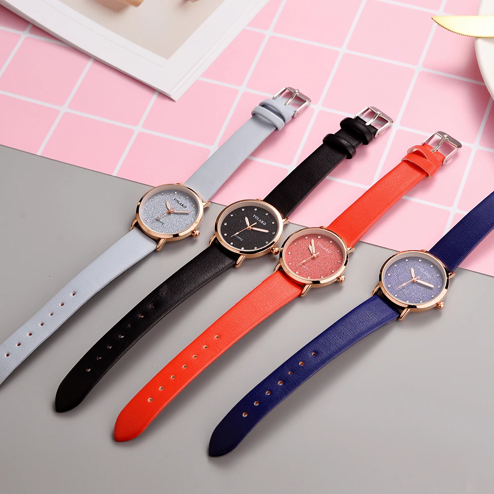 Women Romantic Starry Sky Wrist Watch Casual Luxury Leather Rhinestone Quartz Watches YOLAKO Clock watches women wris | Наручные часы