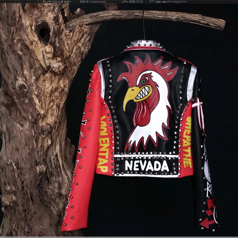 FERNER мотоциклетная мужская куртка кожаный узор большой петух Мужской бар панк Рок