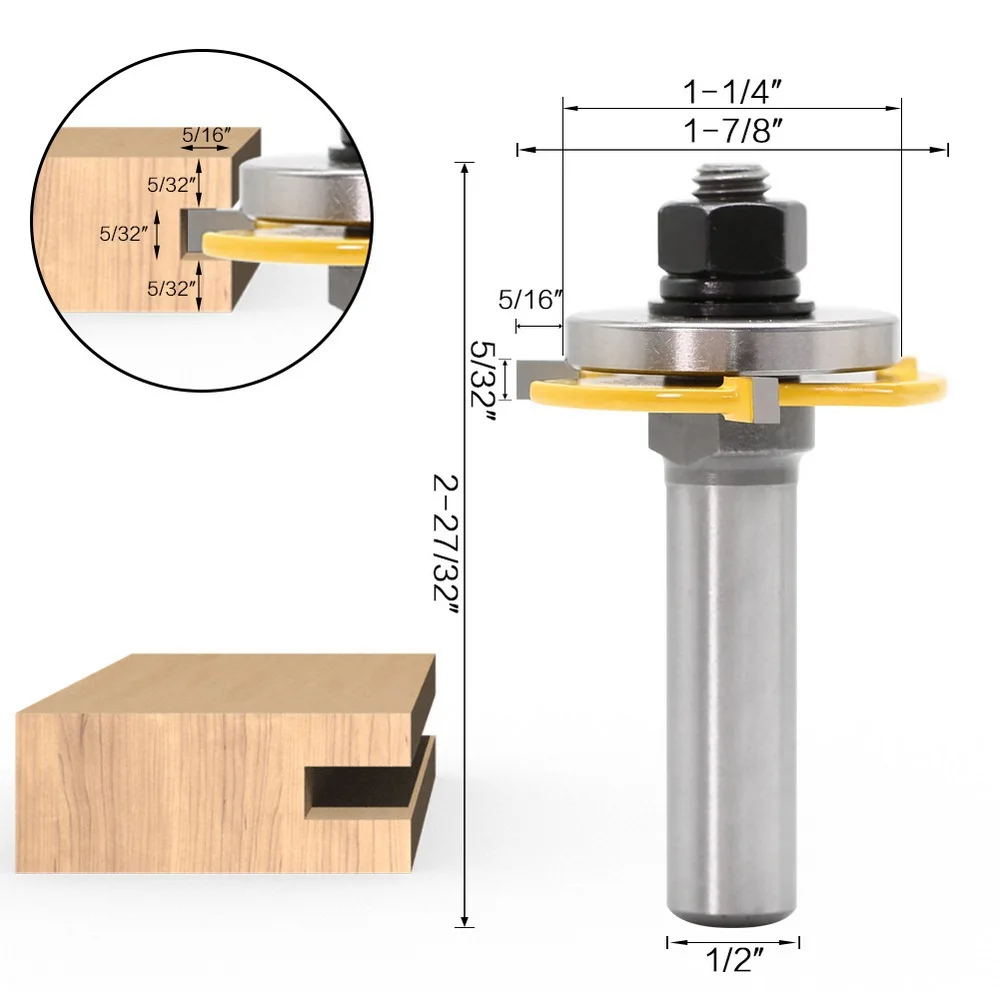 

2 Pcs Tenon Joint Cutter Carpentry Milling Cutter 1/4 Shank with 3 Tooth T Tenon Type Combine Knife Woodworking Cutter Set