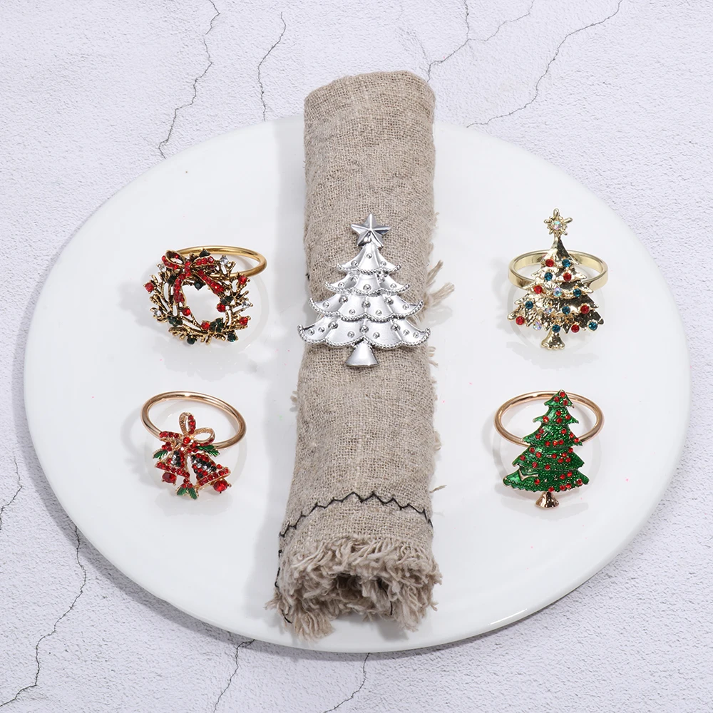 

Christmas Series Metal Napkin Ring Bow Flower Wreath Towel Ring Wedding Banquet Hotel Table Supplies Merry Xmas Decor Gifts