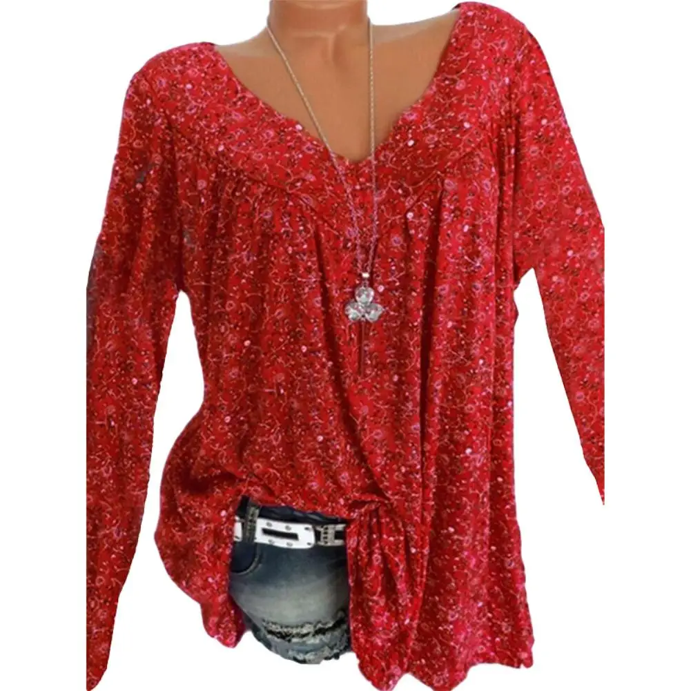 Женская свободная футболка с длинным рукавом v образным вырезом и цветочным