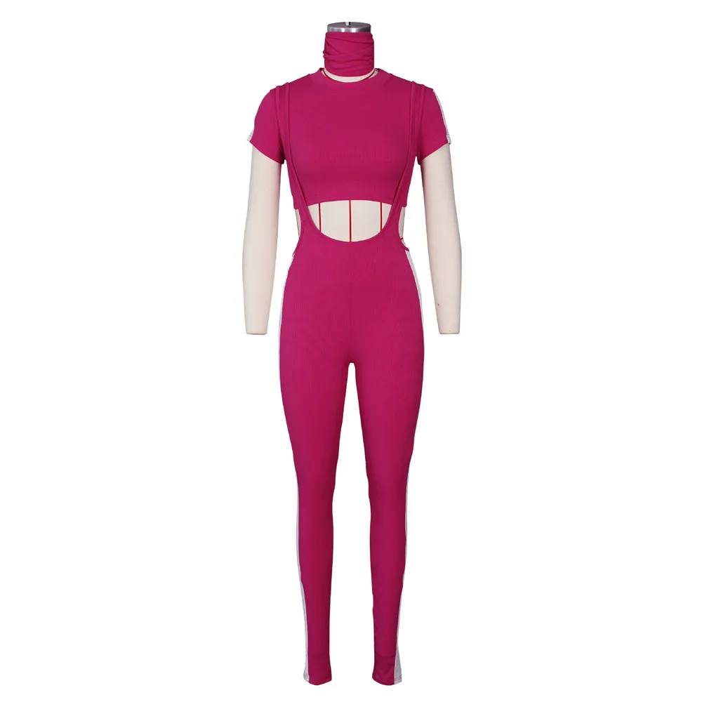 Wjustforu 7 Color Sport Patchwork Two Piece Set Women Crop Tops + Overalls Leggings Casual Skinny Sexy Tracksuit Clothes |