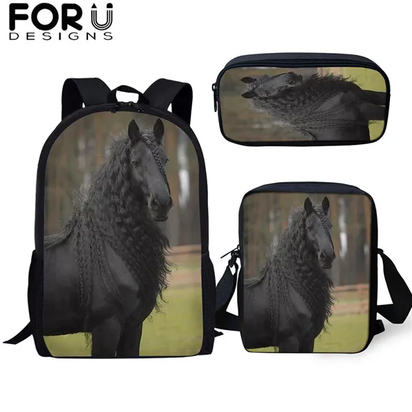 FORUDESIGNS/3 шт./компл. красивый фризская лошадь печати школьная сумка для мальчиков и подростков, рюкзак для девочек, детей, студентов рюкзак для путешествий - Цвет: CDGX1511CEK