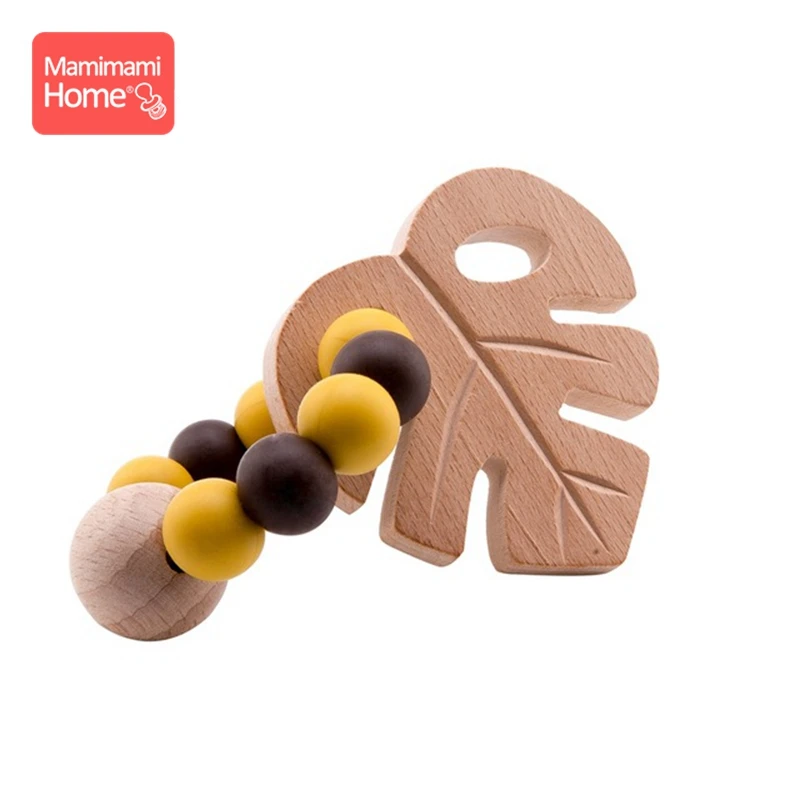 Yellow Teether Ring Деревянные браслеты деревянный жевательный Прорезыватель крючком бусины Woo Baby Gym погремушка игрушки в форме птицы силиконовые бусины ручной работы поделки - Цвет: Yellow Teether Ring
