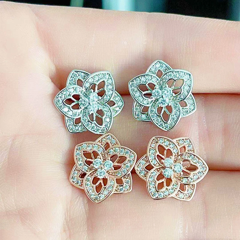

Trendy Dainty 2 Style Zircon Flower Stud Earring For Women Sweet Silver/Rose Gold Color Female Jewelry Valentine Party Gifts