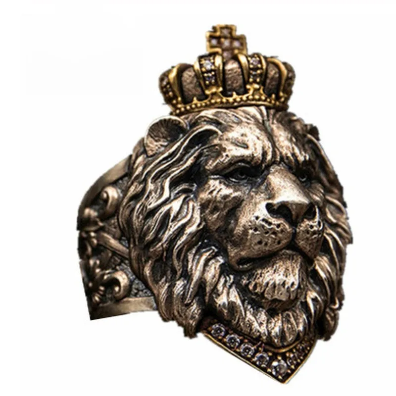 

Crown Punk Hip Hop Jewelry Creative Domineering Atmosphere Lion Geometric Men's Retro Party King Boys Holiday Gifts Wholesale
