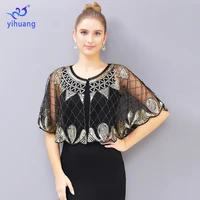 2021 new women 1920s shawl wedding cover up gatsby party sequin cape vintage mesh wrap scarf for dresses