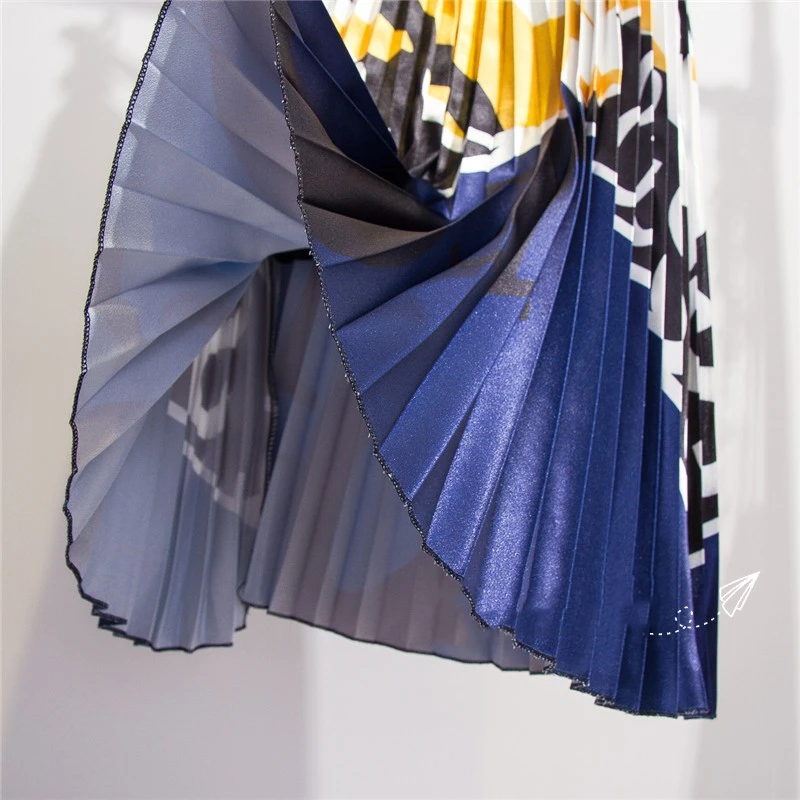 

Women Skirts Printed Pleated Skirt High Elasticity Cartoon Printing Midi Pleated Skirt Jupe Female Spring Summer Autumn Skirts