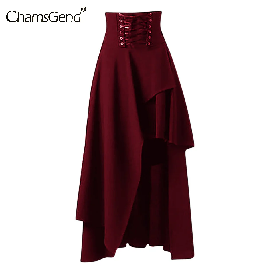 

Women Irregular Long Asymmetrical Skirt Women Fashion Solid Gothic Layered Punk Lace Skirts Lace-up Vintage Skirt Dropshipping