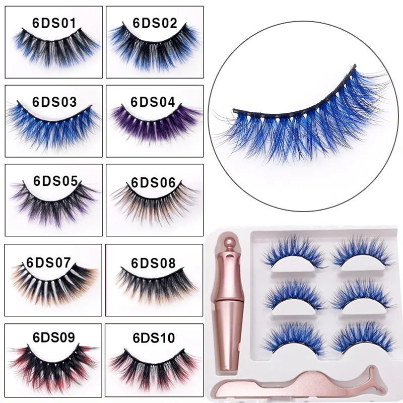 

3D Magnetic Colored False Eyelashes Waterproof Magnetic Eyeliner Tweezer Set Colorful Fake Eyelashes Set No Glue Lash Extension