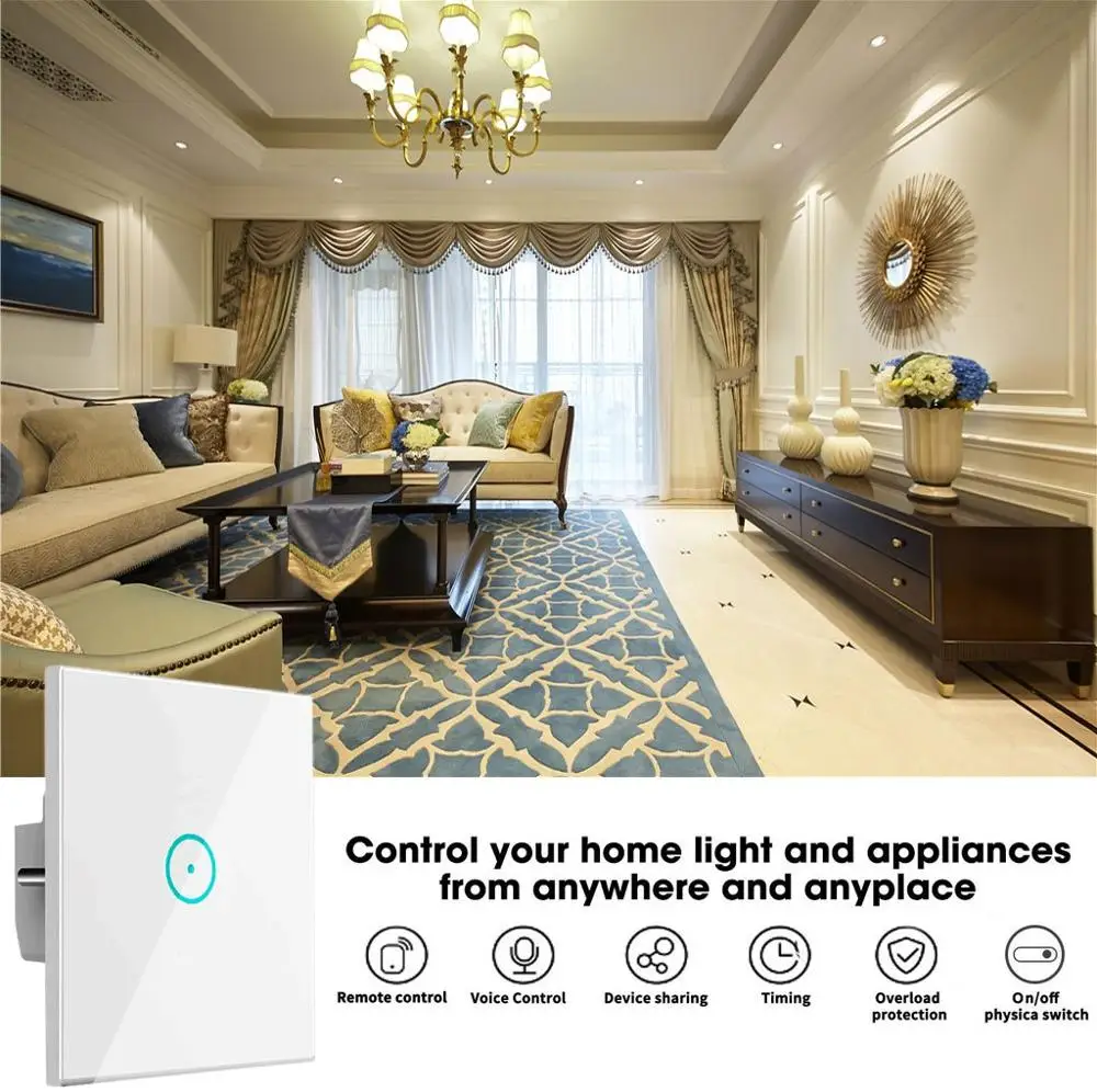 WiFi дистанционный переключатель освещения сенсорный экран из закаленного стекла