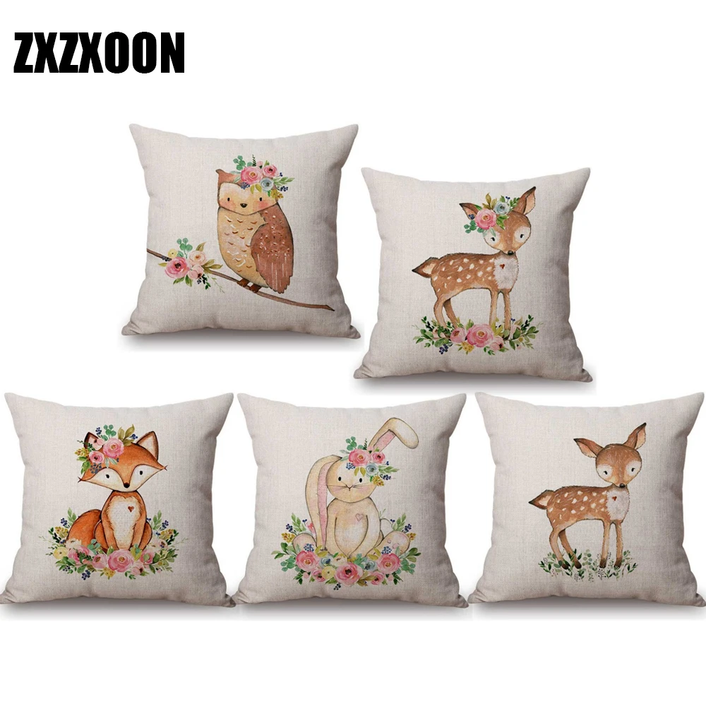 Милые Мультяшные животные Сова олень лиса медведь милые Квадратные декоративные