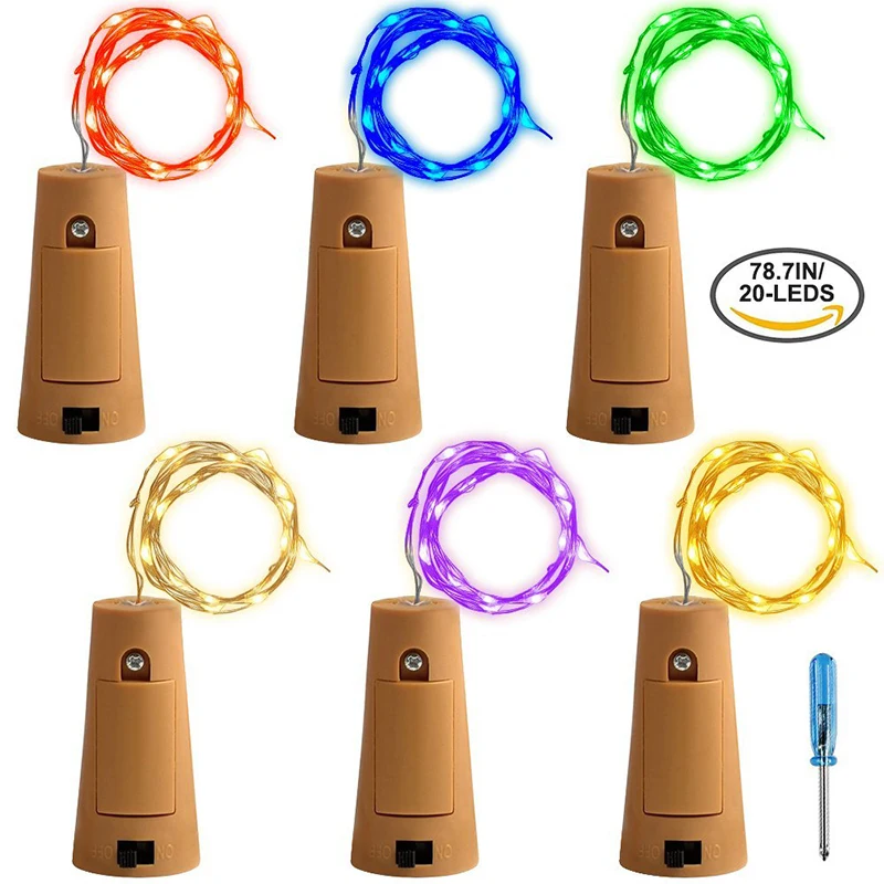 6 шт./лот светодиодная бутылка для вина пробка праздничная гирлянда