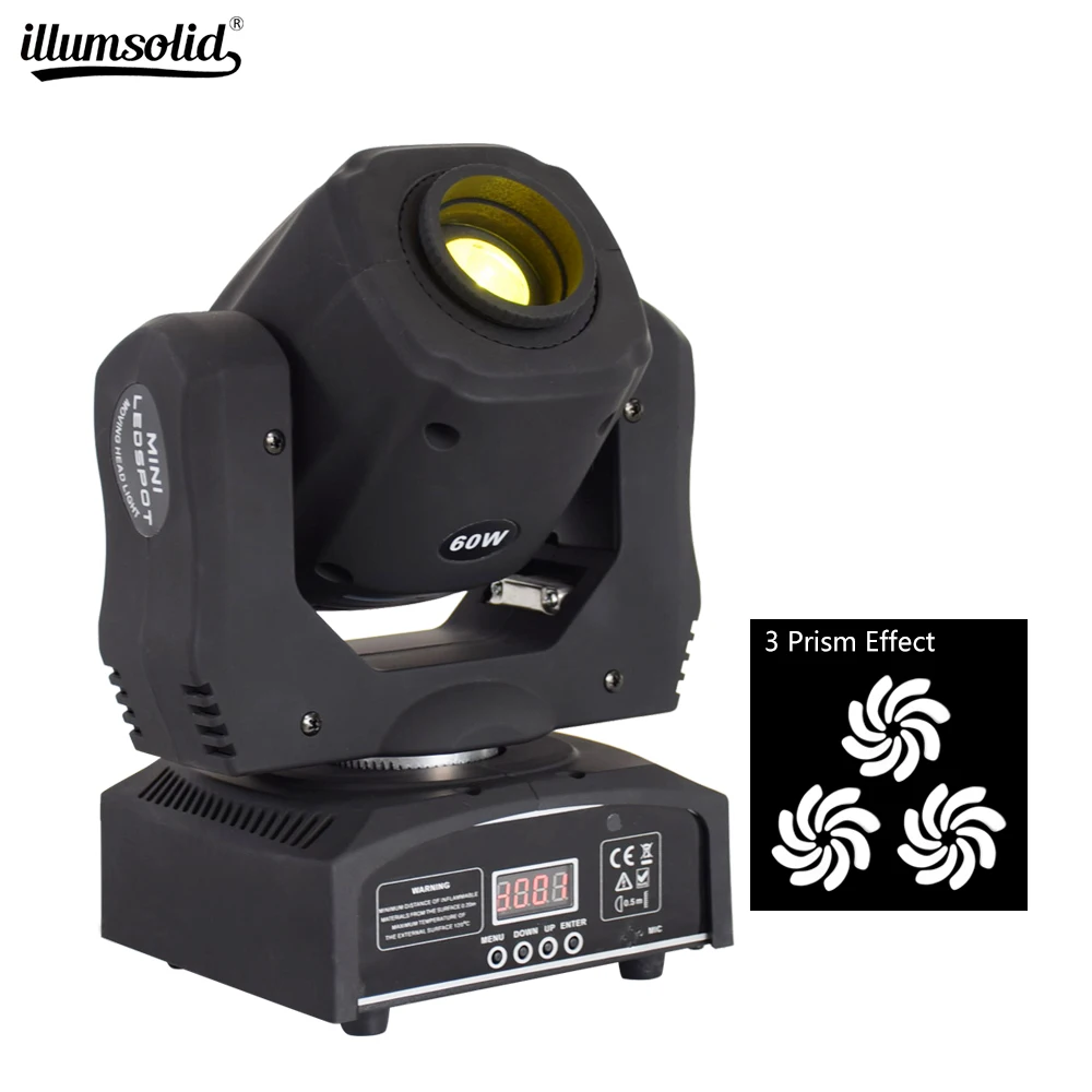 Мини 60 Вт светильник с подвижной головкой 3 лицевыми призмами DMX512 светодиодный