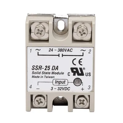 

Industrial single phase solid state relay SSR - 25DA 25A actually 3-32V DC TO 24-380V dc control ac SSR-25DA