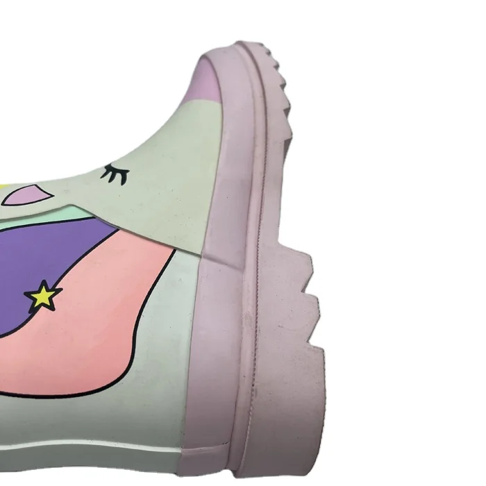 

Private label customized size unicorn cartoon characters printed rubber pink children's rain boots with lace up back