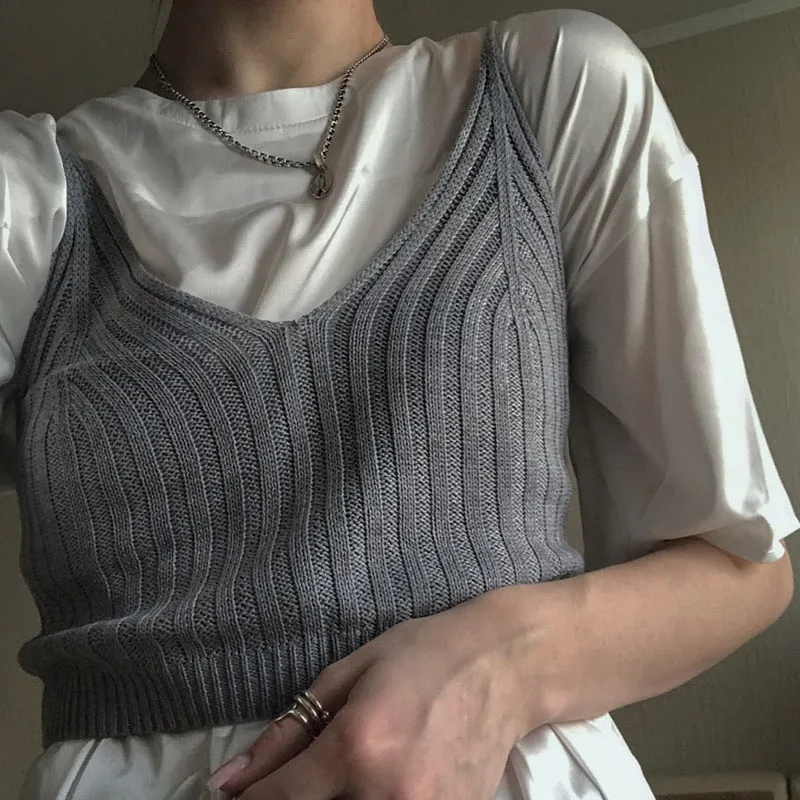Cropped Lingerie Tops Cotton Tops Top Tee Camisole Crop Tank Knitted mujer Crop Vest Underwear Women's Streetwear Fashion Knitte