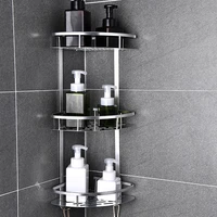 space aluminum bathroom shelf no punching shower caddy sheves kitchen storage basket adhesive suction corner shelves shower 2021