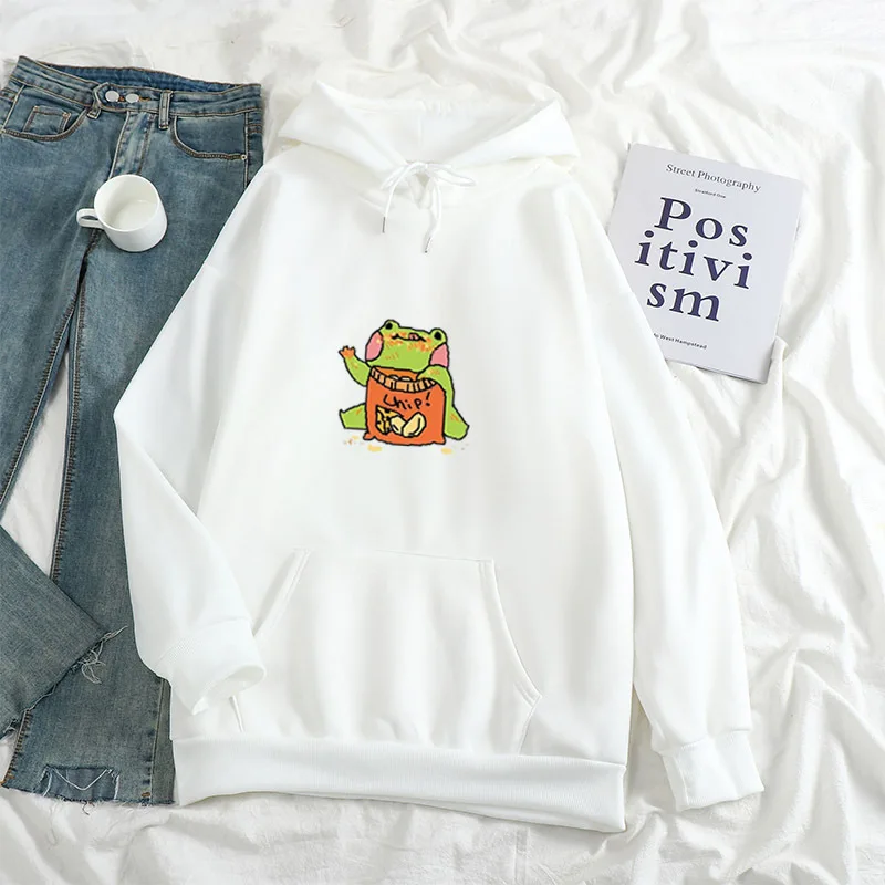 

Cute Little Frog Eats Potato Chips Harajuku Men's/Women's Hoodie Casual All-match Fashion Sweatshirt Unisex Streetwear Kpop Top