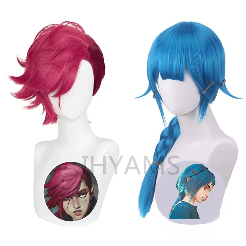 

LOL Arcane Vi Arcane Jinx Cosplay Wig Synthetic Hair Heat Resistant Halloween Carnival Party Play Role + Wig Cap