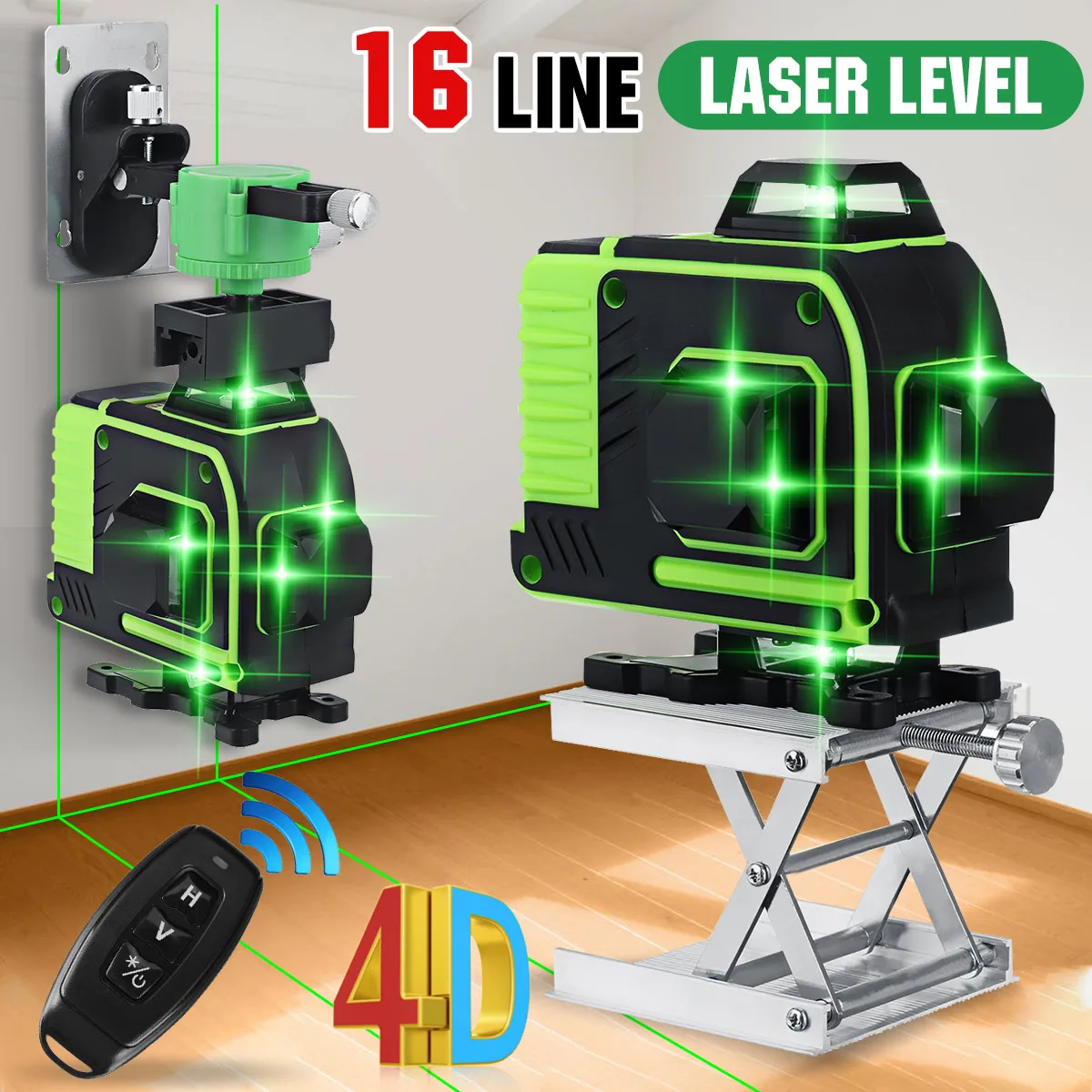 4D 16 Lines Green Laser Levels 360 Horizontal &Vertical Cross Lines With Auto Self-Leveling super powerful Indoors and Outdoors